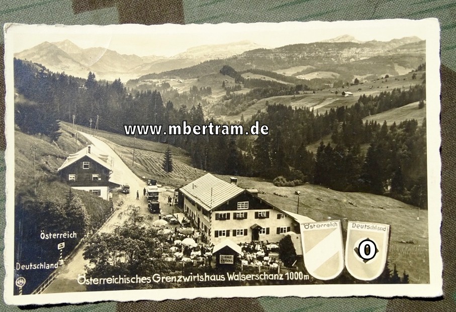 Ansichtskarte, Östereichisches Grenzwirtshaus Walserschanz 1000m ( Mit HK Wappen )