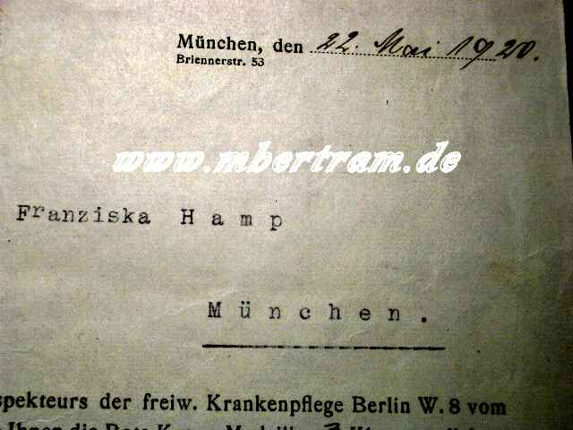 übersendungsschreiben zu Roter Kreuz Medaille 3. Kl. 1920