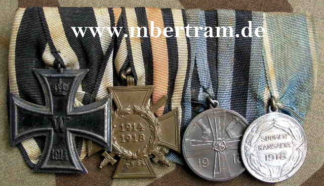 4er Ordensspange: EK2 14, Ehrenkr., finn.Med.1918, finn.Med