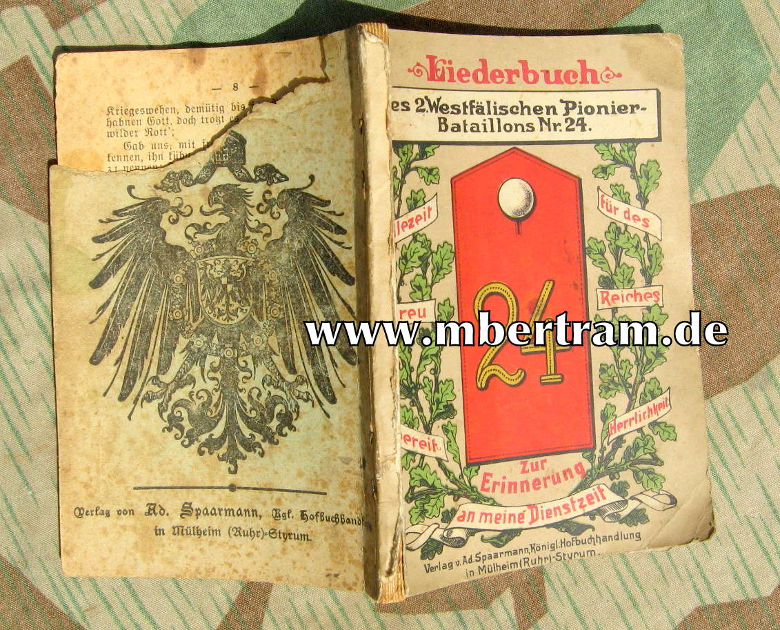 Patriotisches Liederbuch, 2. westf. Pionier Btl. Nr. 24, um 1915.