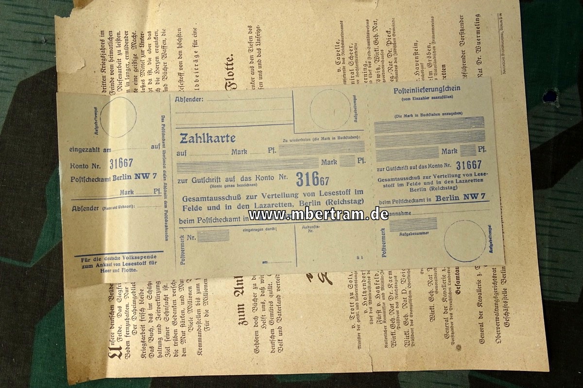 Plakat mit Spendenaufruf zur Deutschen Volksspende für Front- Bücher, 1.WK