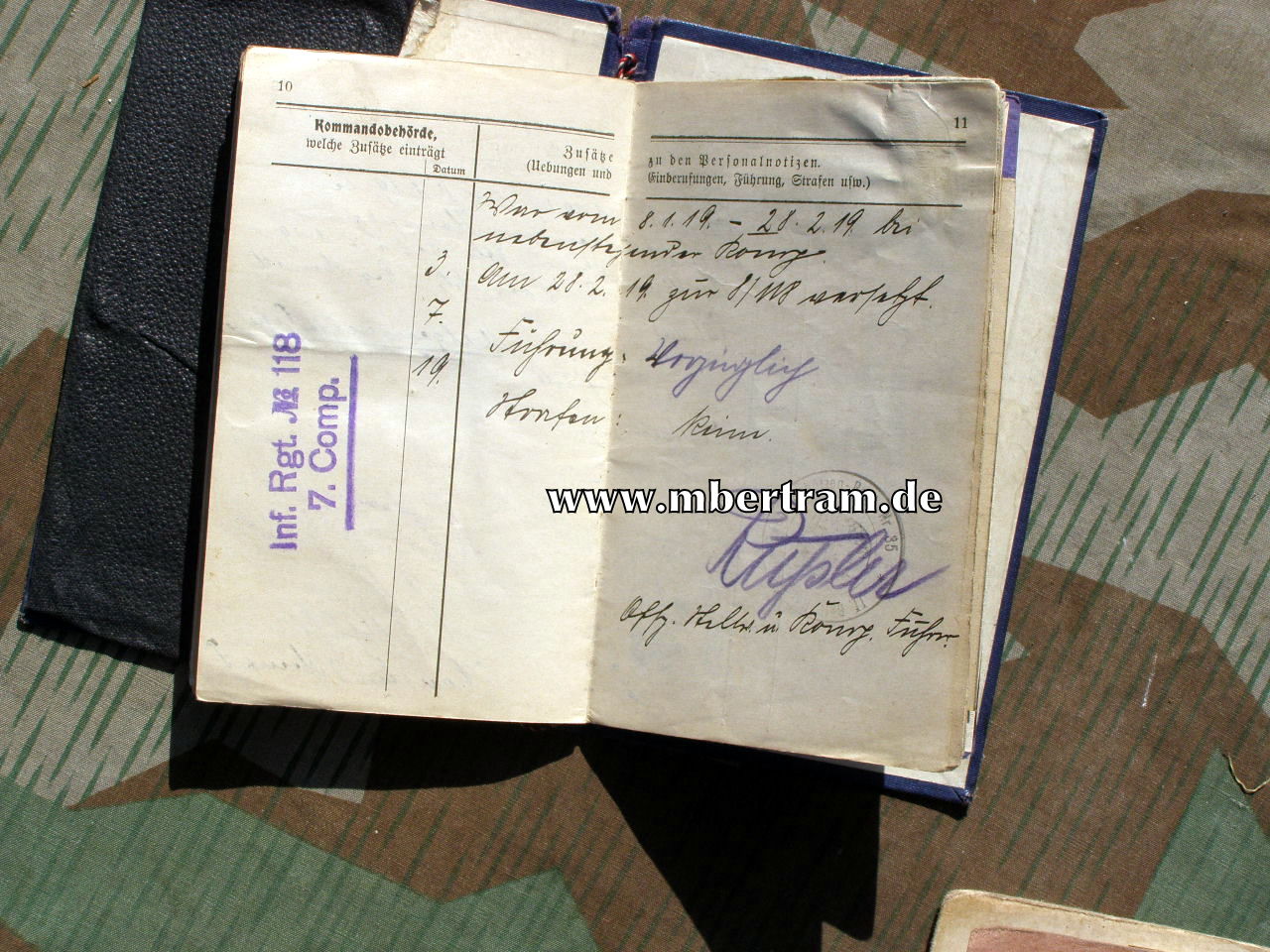 12447-23 Dokumente: Hilfs Hoboist, 6. Würtemb.Inf. Rgt. No. 124
