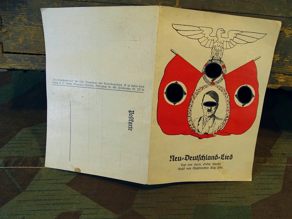 Bunte Propaganda Postkarte Adolf Hitler mit Neu Deutschland Lied, Verlag Knoche Elberfeld
