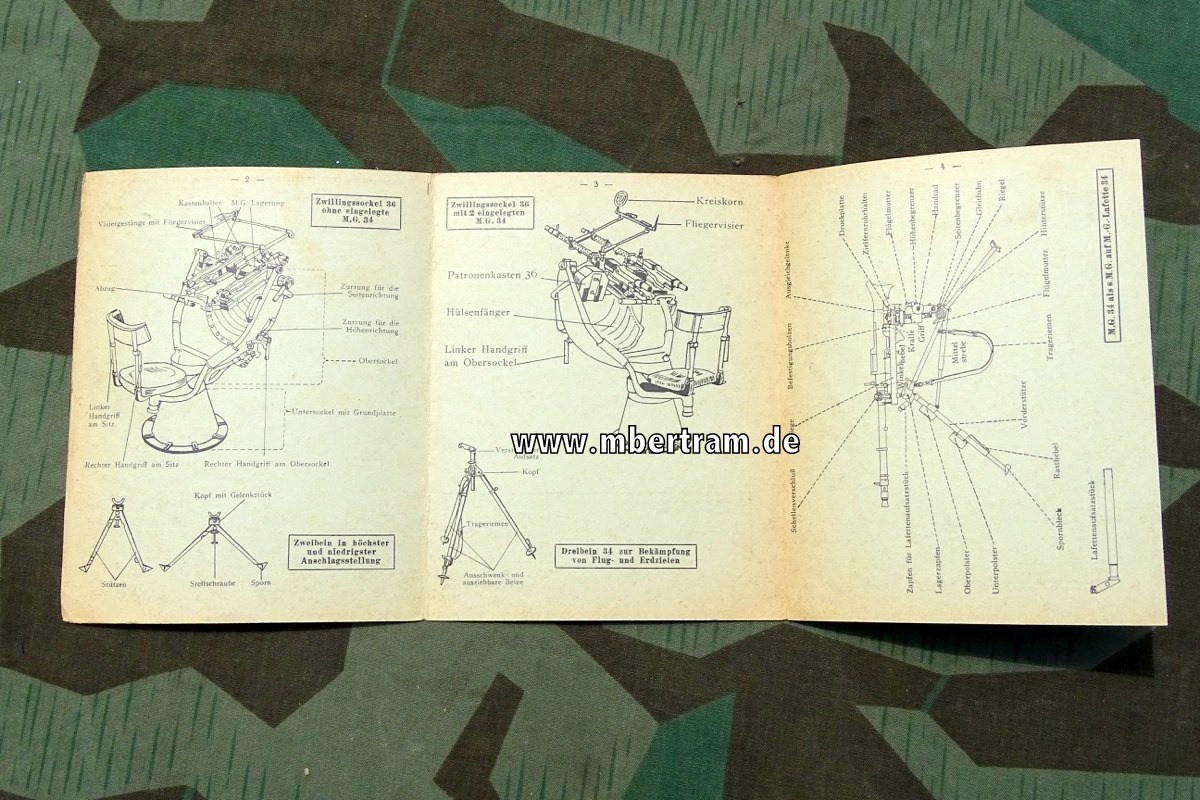 "Das MG 34" Wa 32/33 Waffentafeln, mit Optik, Dreibein, Feldlafette u .Sockellafette
