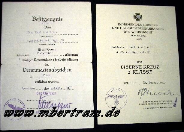 Urkunden Verw. Abz.1939 si., Eisernes Kreuz 2. Kl.1939