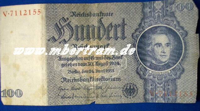 Reichsbanknote 100 Mark, kunstvoller Originalschein 20er Jh.