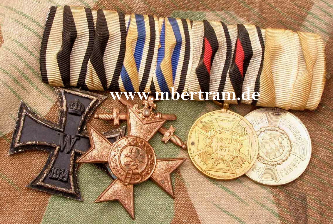 4er Ordensspange: EK2 14, Bayr.Mil.V.Kr, Denkm.70, Bayr. DA