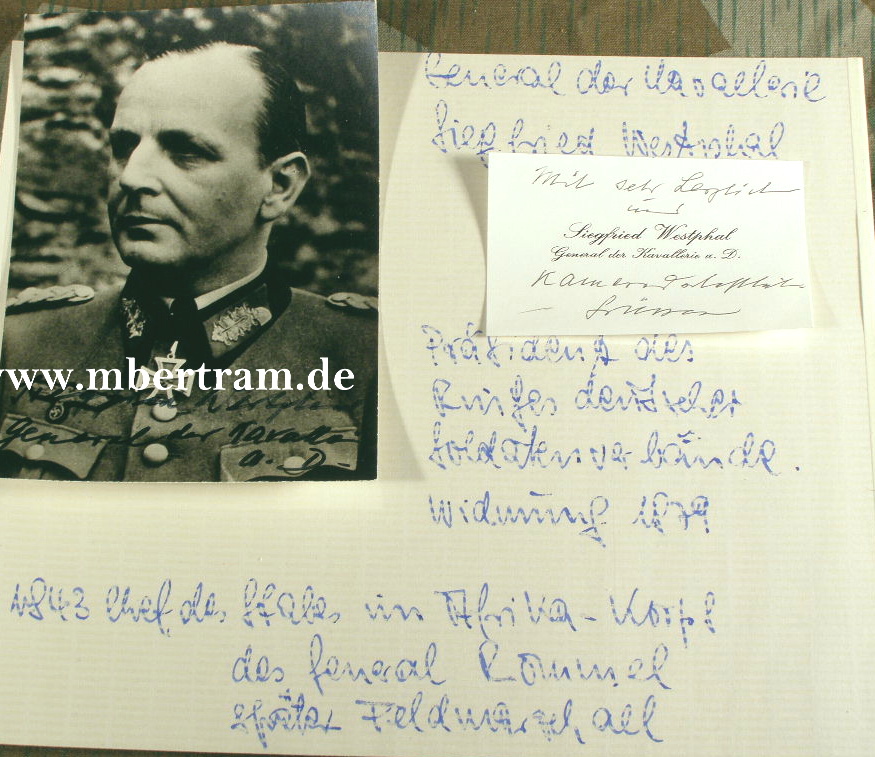 Signatur WESTPHAL, Siegfried, Gen. d.Kavallerie, RK Träger