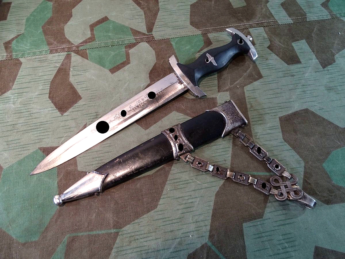 SS Diensttdolch M 36, sog. Kettendolch, spätes Modell mit Zink Beschlägen. 