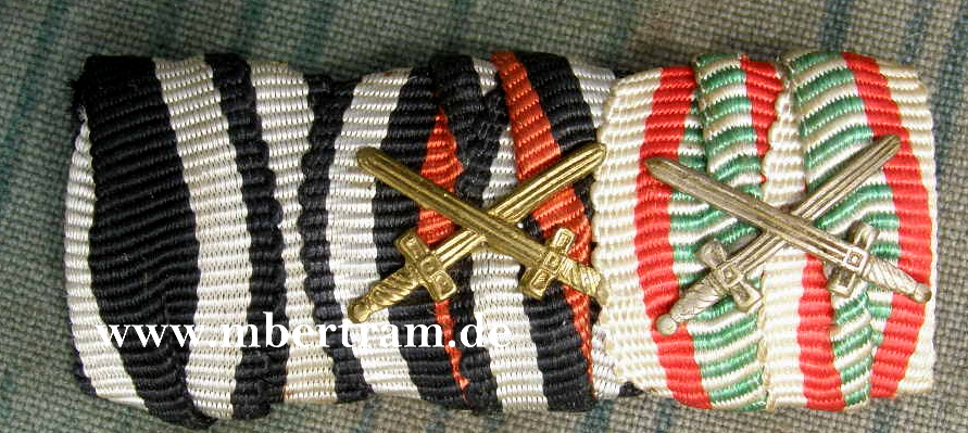3er Bandspange: EK2 14, Ehrenkr.f.Frontk., Ö.- Ung.Mili.Med.