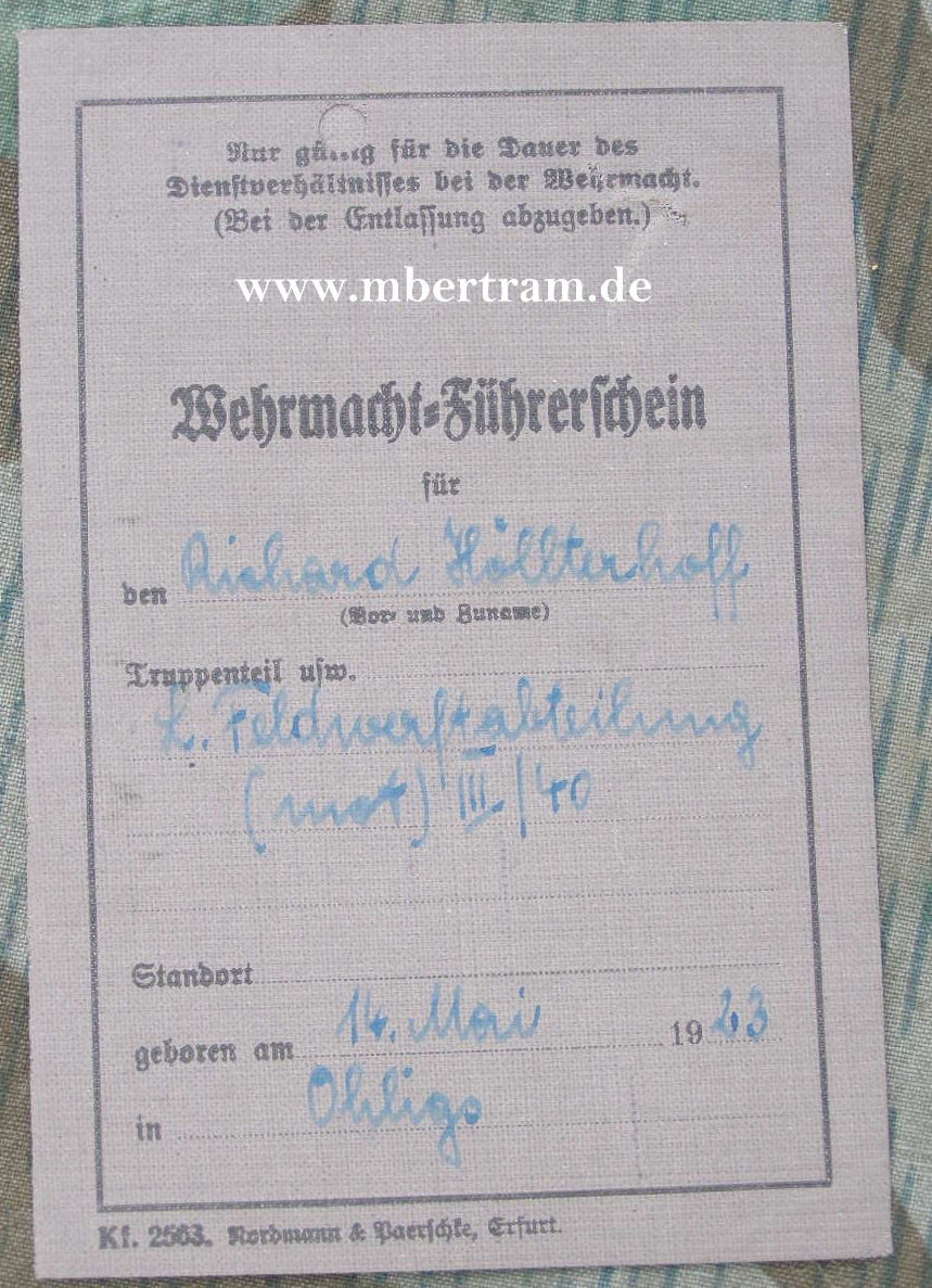 LW Führerschein, Luftwaffen Feldwerft Abt ( mot) III/40