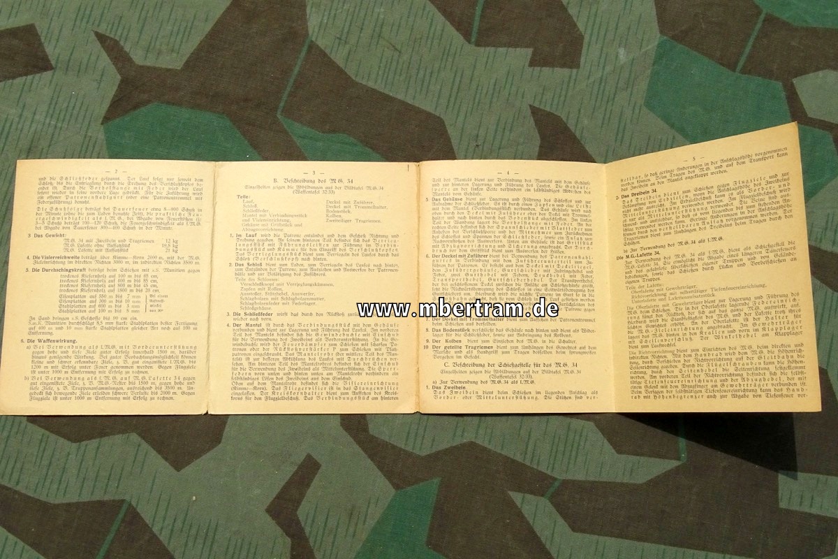 "Das MG 34" Wa 30/31 Waffentafeln,  Dienstanweisung /  November 1937