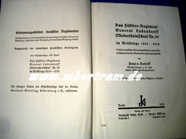 Rudorf: Das Füselier Regiment General Ludendorff 1914-18