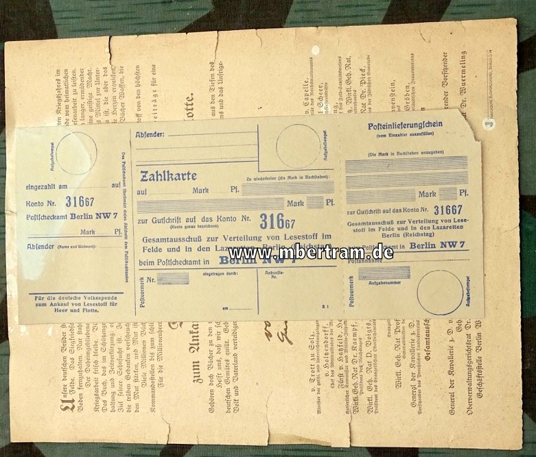 Plakat mit Spendenaufruf zur Deutschen Volksspende für Front- Bücher, 1.WK