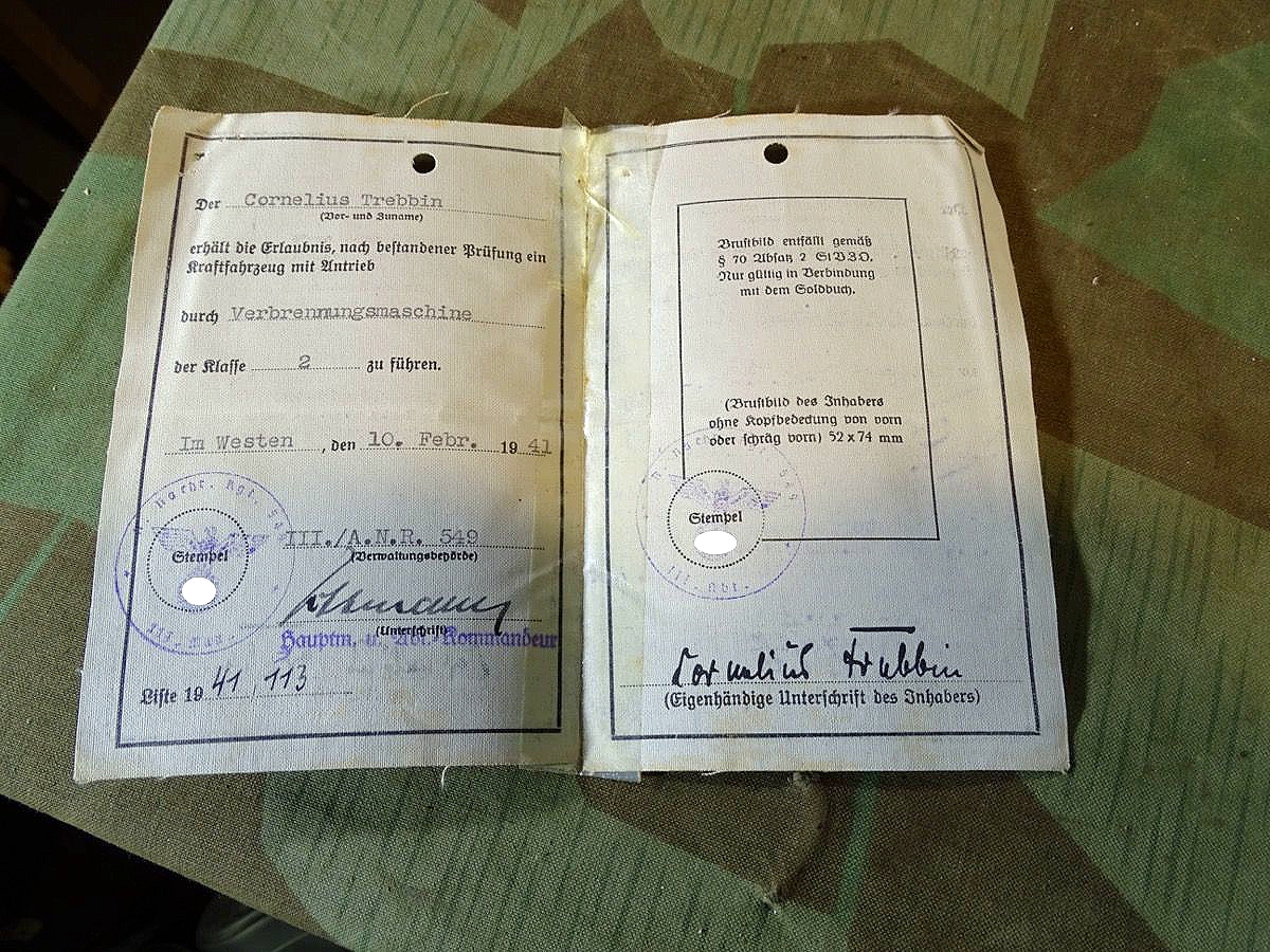 Wehrmacht Führerschein 1941, C.Trebbin aus Dresden,  3. Art. Nachr. Rgt. 549,  Generator KFZ