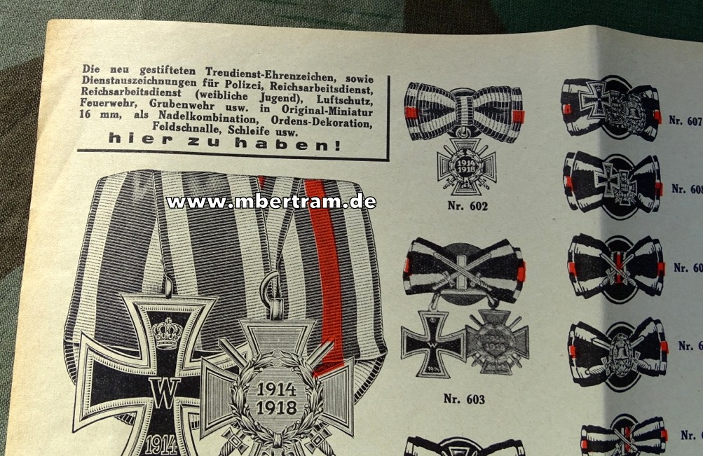 Werbeplakat mit abgebildetem Sortiment eines Ordensladens um 1936