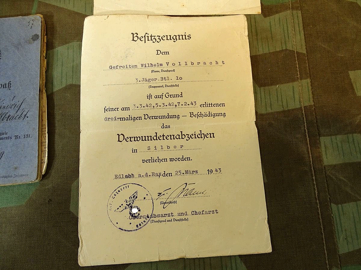 5 Urkunden: Inf.St.Abz., Verw.Abz.schw., Ostmed..41/42, EK2..