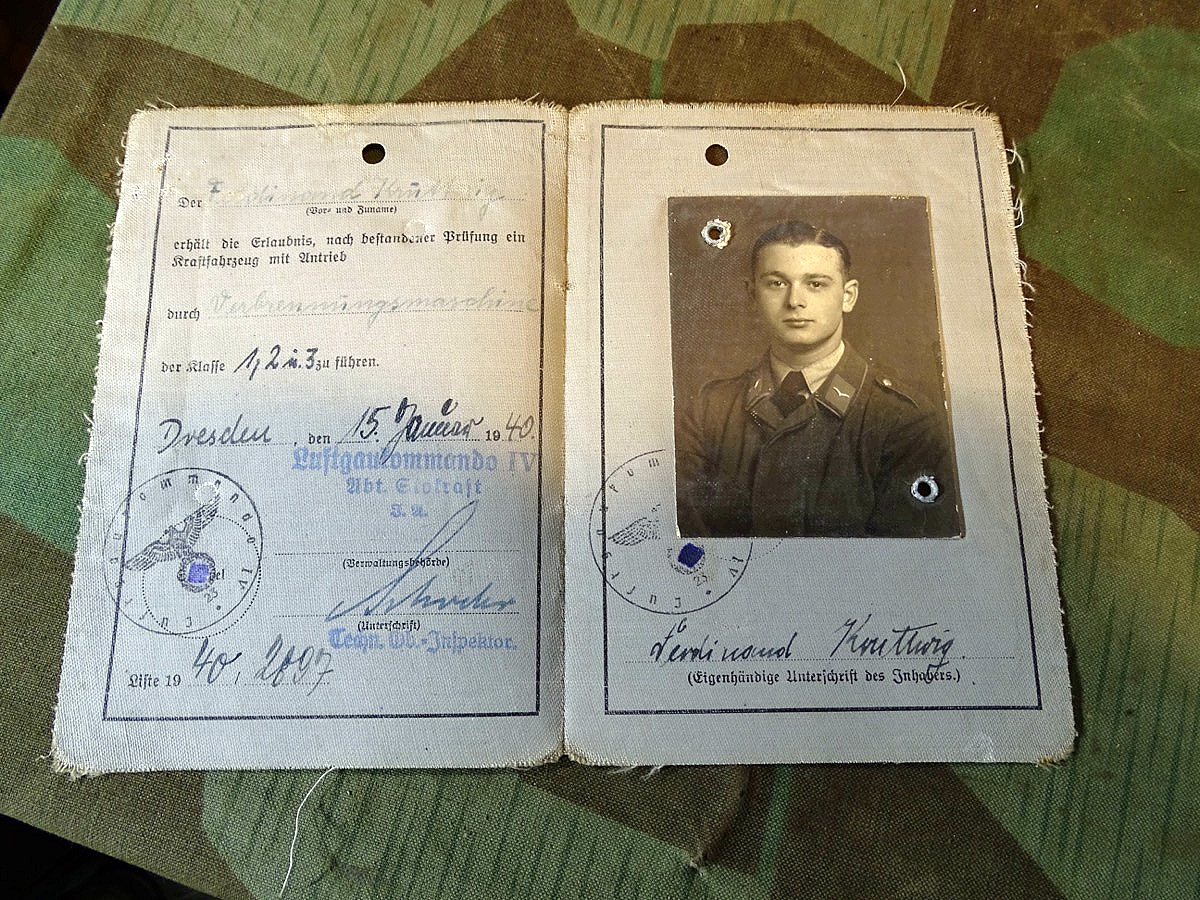 Wehrmacht Luftwaffen Führerschein 1940, F.Krutwig  aus Solingen, Luftgau Kdo IV,Abt. Stokraft,  Dresden , Bild, Maultier