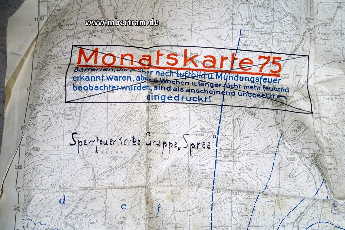 17467-2 Artillerie Frontkarte Verdun 1918 mit eingedruckten und handschriftlichen Einträgen