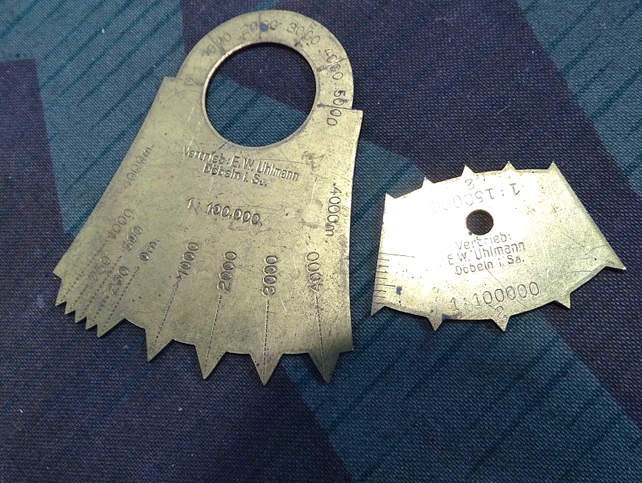 Set Entfernungsmesser für Kartentaschen, Wehrmacht / Reichswehr / 1. Weltkrieg, Messing