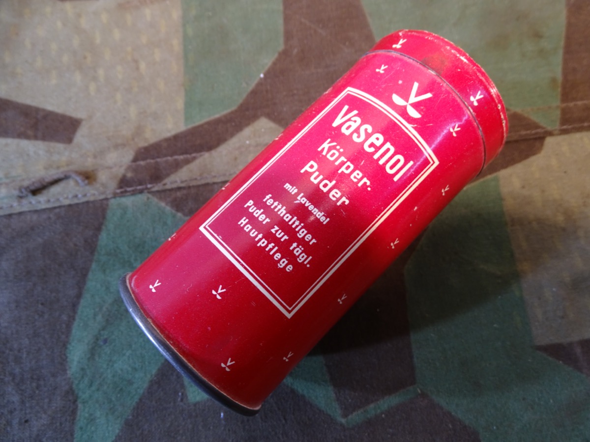 80 g Vasenol Körper Puder, frühe BRD,  Ende 40er Anfang 50er Jahre, Baugleich auch von Wehrmacht verwendet. 