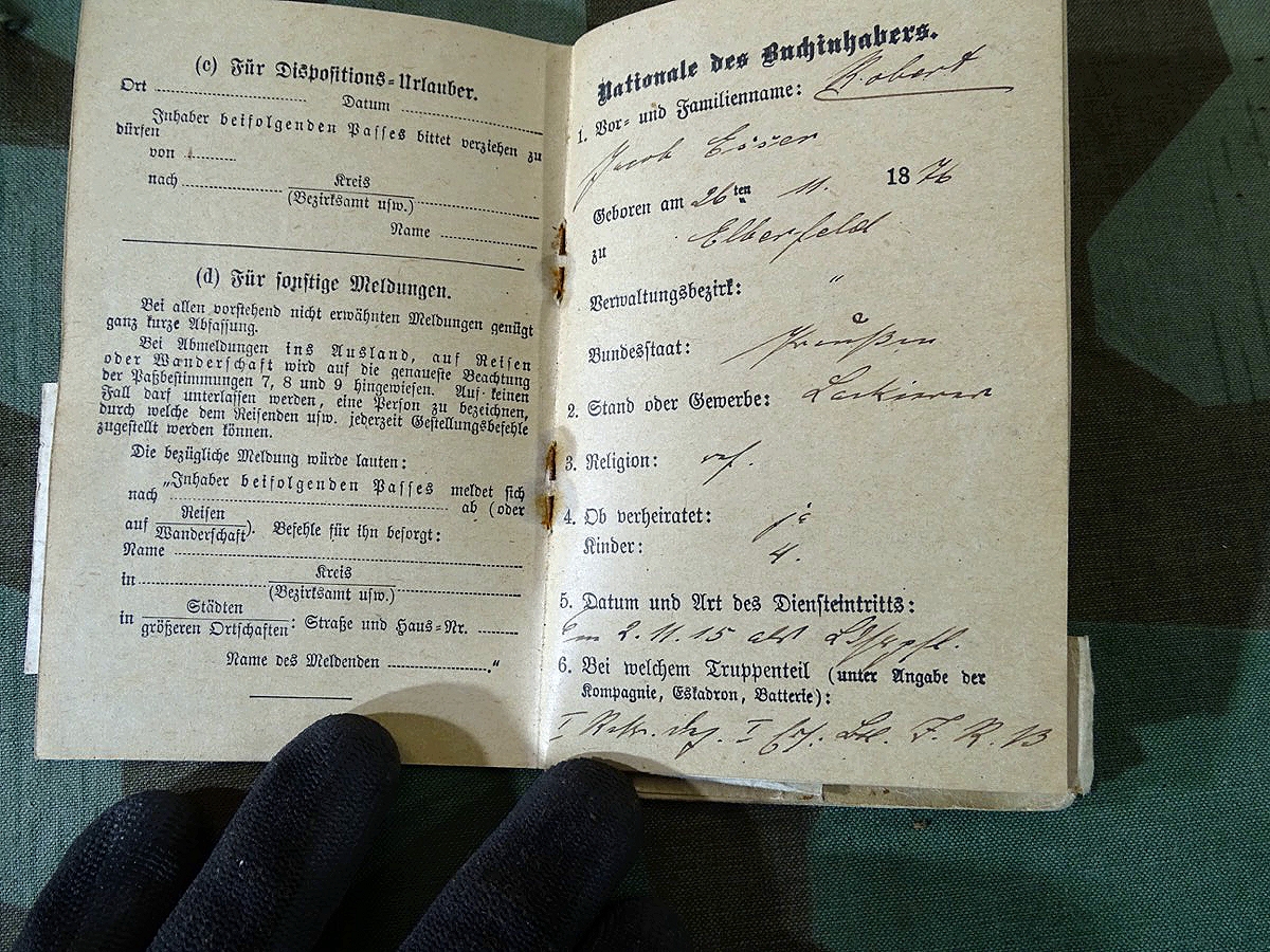 Militärpass u. Ers. Res. Pass 1915-1918- 1.Weltkrieg, Flandern, Somme, Armierungs Btl. 10, 3. Cp. Militärpass u. Ers. Res. Pass 1915-1918- 1.Weltkrieg, Flandern, Somme, Armierungs Btl. 10, 3. Cp.