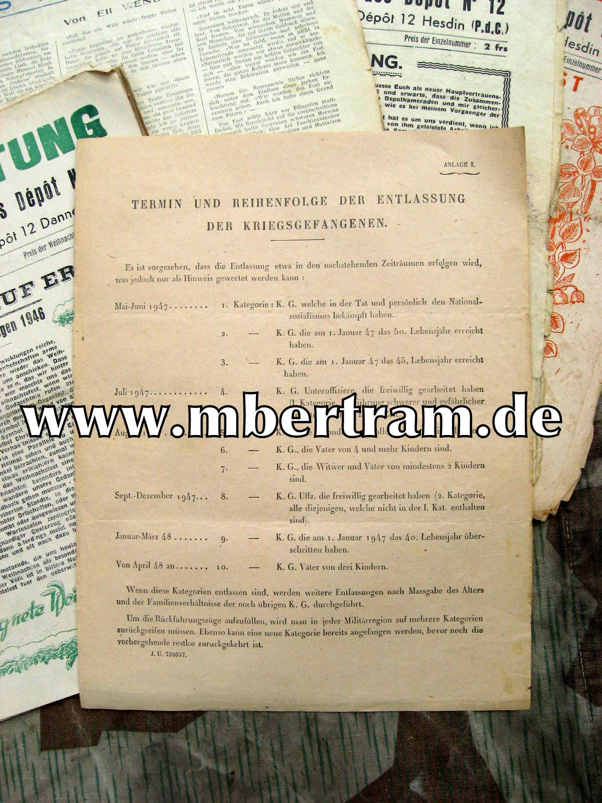12982-3 Kriegsgefangenen Zeitung, Depot No. 12, Hesdin 1946/47/48