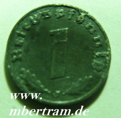 1 Pfennig Stück, kunstvolle Originalmünze 2. Weltkrieg