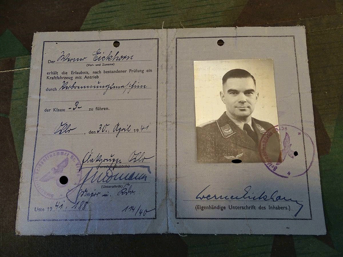 Luftwaffen Führerschein Leutnant W.Eickhorn aus SG, Kl. 1,2,3