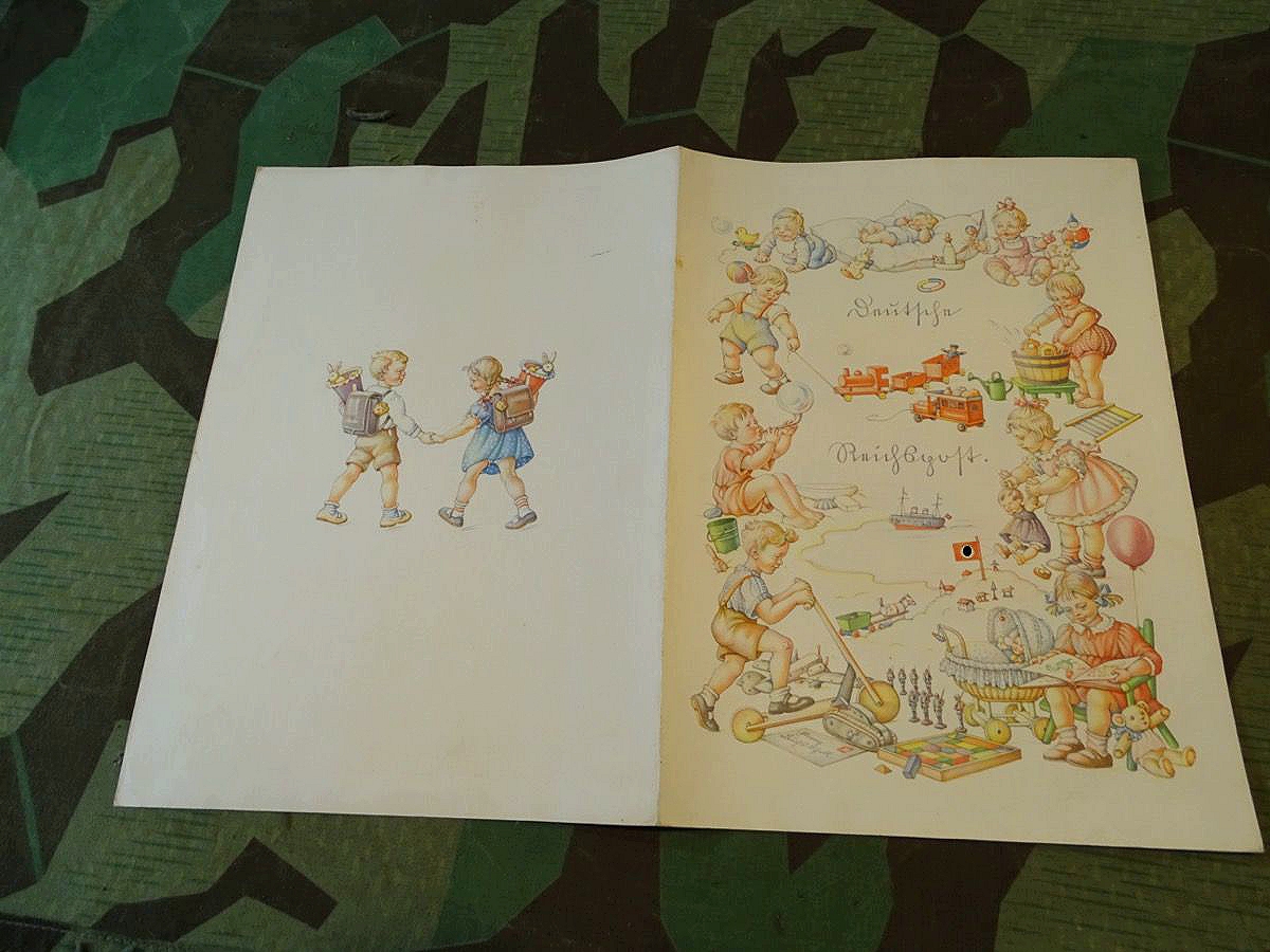 DIN A 4 Schmuck Telegramm mit spielenden Kindern mit HK Fahne, 4 seitig,  1937