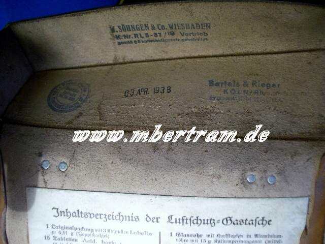 Luftschutz Gastasche, helles Glattleder, Söhngen & Co 1938