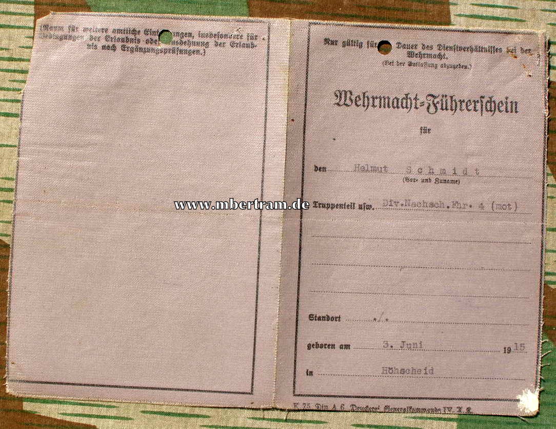 Wehrmachtsführerschein "Div. Nachschub Führer 4 ( mot)"