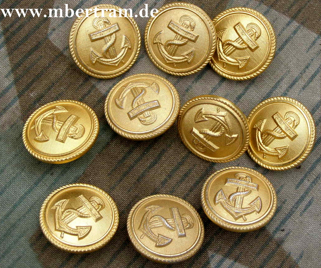 10 Kriegsmarine Knöpfe, Alu, golden eloxiert, 25mm