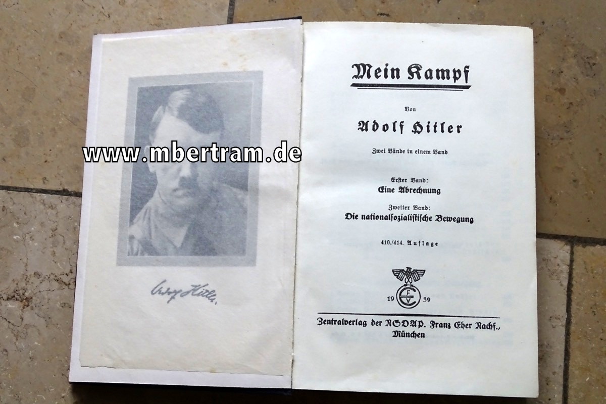 "Mein Kampf", Adolf Hitler,  blauer Leineneinband u. bunter Schutzumschlag 1939