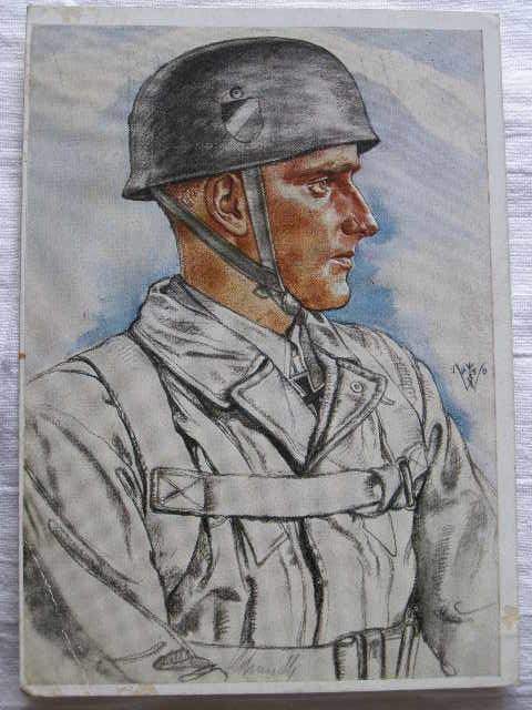 Fallschirmjäger Oberleutnant Schmidt, farb.Propaganda-Postk.