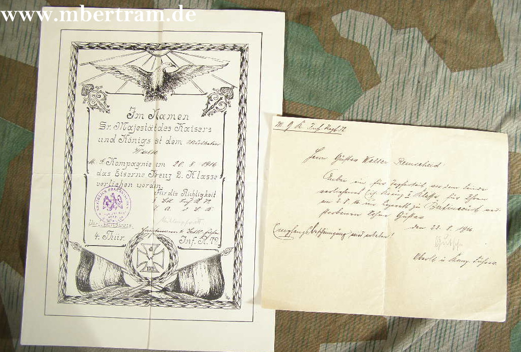 Grossformatiges Besitzzeugnis EK 2 1914