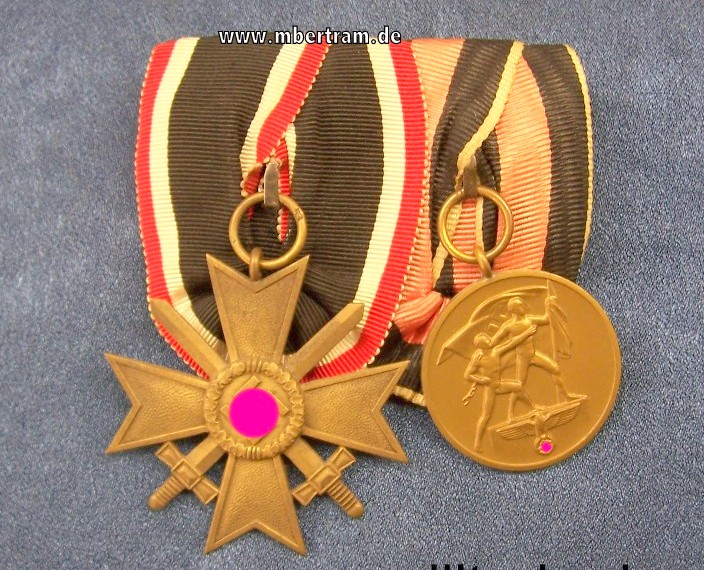 2er Ordensspange mit KVK 1939 und Medaille 1.Okt.1938