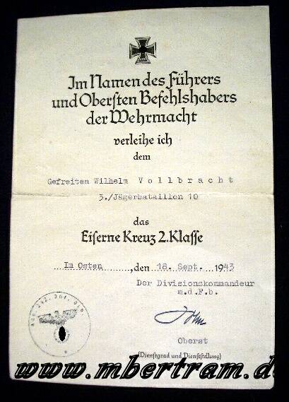 5 Urkunden: Inf.St.Abz., Verw.Abz.schw., Ostmed..41/42, EK2..