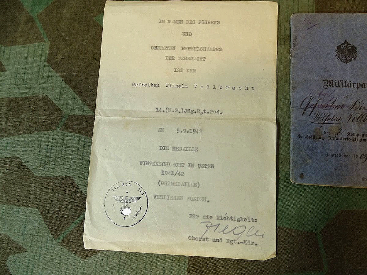 5 Urkunden: Inf.St.Abz., Verw.Abz.schw., Ostmed..41/42, EK2..