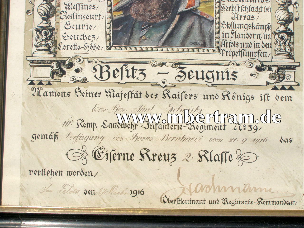 12588-3 Urkunde EK2 14,Rgt. Geschichte, Landw.Inf. Rgt. 39 u. 430