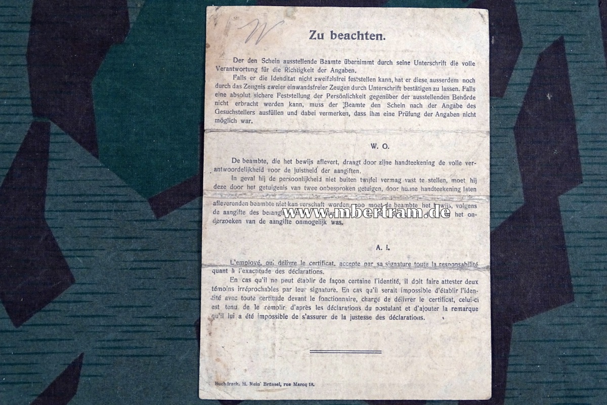 Deutscher Personal- Ausweis Cleinenee Woelfgen, Belgierin, 04.11.1915