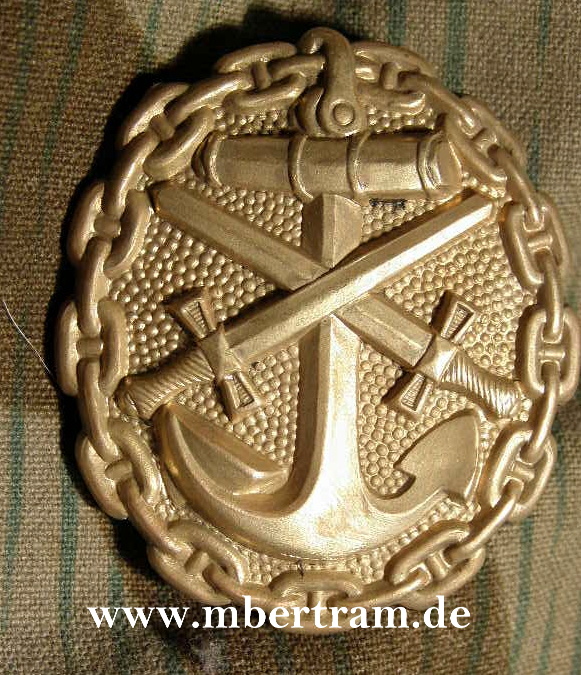 Marine- Verwundetenabzeichen in Gold. 1.Weltkrieg.
