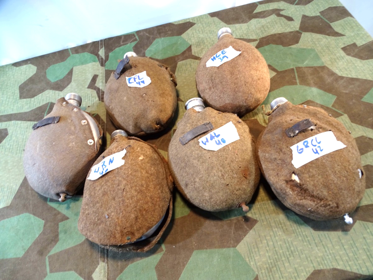 6 Wehrmachts Feldflaschen mit Filzbezübgen, Bastlerstücke. HGF 39, WBN 40, WAL 40, G&CL 42,CFL 44 