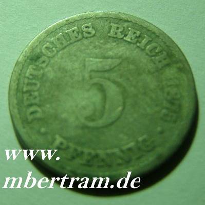 5 Pfennig Stück, kunstvolle Originalmünze vor 1919