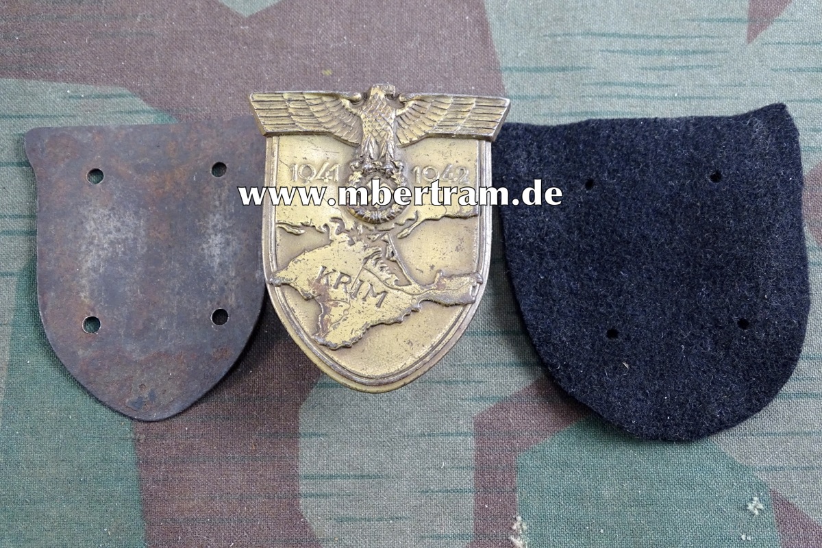 Krimschild, Eisen, mit 4 Splinte, Gegenplatte, Pz.Stoff, Karl Wuster Markneukirchen