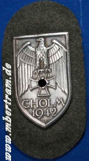 Ärmelschild "CHOLM" 1942 Eisen, feldgraues Tuch,SELTEN