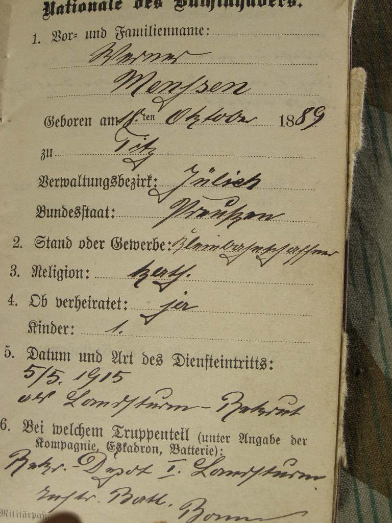 7015-3 Preuss. Militärpass 1. WK: 2.MG KP.Landw. Inf. Rgt.29 1915