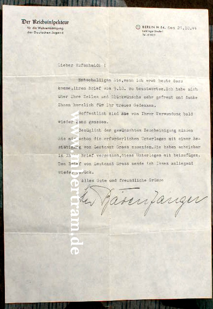 Signatur Erich Bärenfänger, Ritterkr m. Eichenl.u. Schw.