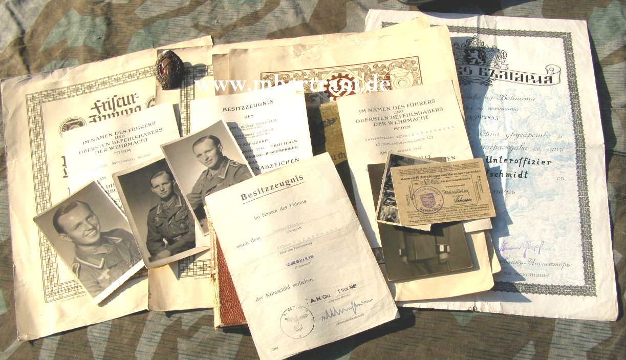 Dokumente, Urkunden 12.(MG) Inf.Rgt.123, Krimschild, EK 2...