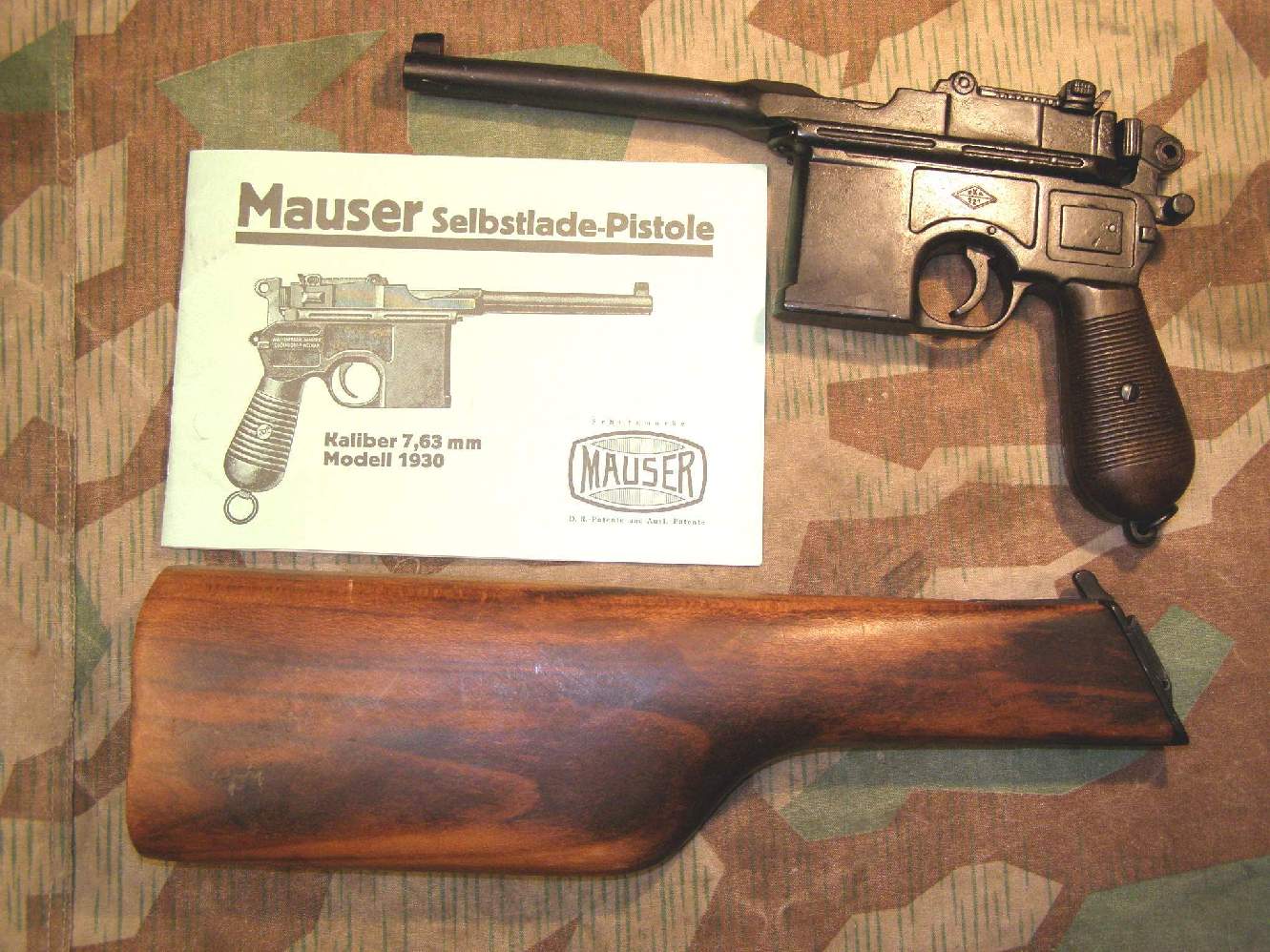 Deko Pistole / Modellwaffe " Mauser C96". Nachbau Metall